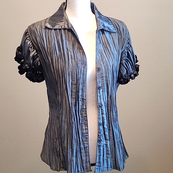 Harve Benard Tops - Silver Grey Xl Blouse Dressy Top Shimmer